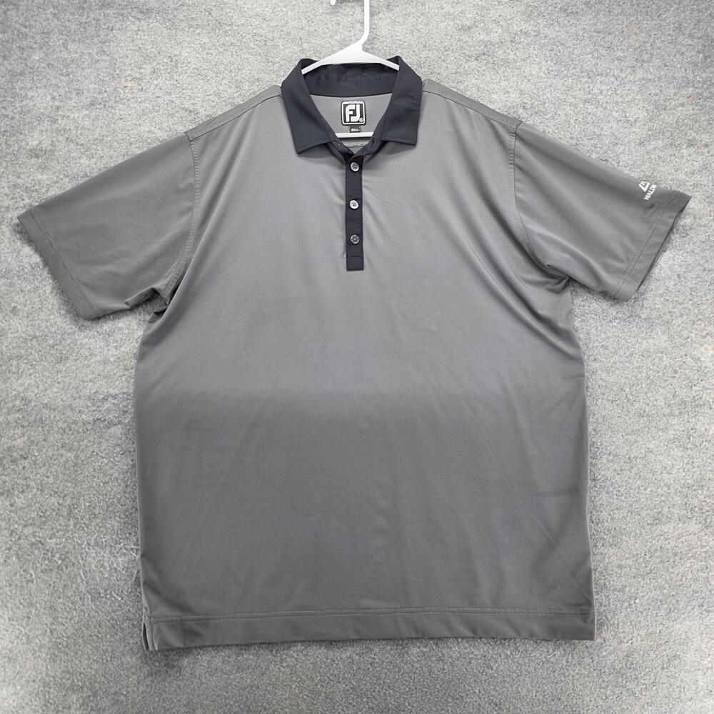 FootJoy Polo Shirt Mens XL Gray Athletic Fit Stretch Golf Waldinger Logo Tech